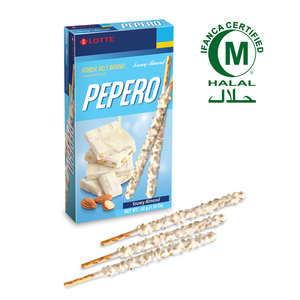 CEK BPOM Pepero Biskuit Stik Salut Cokelat Putih dengan Kacang Almond (Snowy Almond)