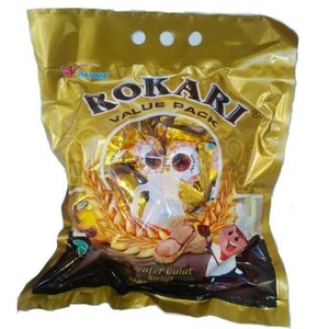 CEK BPOM Rokari Wafer Bulat Salut Cokelat dan Kacang Rasa Vanila